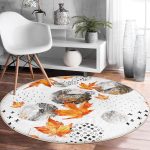 - RealHomes Dijital Baskılı Kaymaz Tabanlı Comfort Yuvarlak Halı - Realhomes  Mermer Desen Ve Kuru Yaprak Motifli Renkli Salon ve Oturma Odası Yıkanabilir Kaymaz Tabanlı Yuvarlak Halı Realhomes