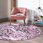 - RealHomes Dijital Baskılı Kaymaz Tabanlı Comfort Yuvarlak Halı - Realhomes Lila Zeminli Leopar Desenli Dijital Baskılı Özel Tasarım Renkli Çocuk ve Genç Odası Yıkanabilir Kaymaz Tabanlı Yuvarlak Halı Realhomes