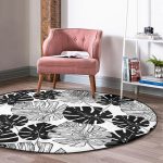 - RealHomes Dijital Baskılı Kaymaz Tabanlı Comfort Yuvarlak Halı - Realhomes Realhomes Siyah Ve Beyaz Yaprak Motifli Salon ve Oturma Odası Yıkanabilir Kaymaz Tabanlı Yuvarlak Halı Realhomes