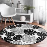 - RealHomes Dijital Baskılı Kaymaz Tabanlı Comfort Yuvarlak Halı - Realhomes Realhomes Siyah Ve Beyaz Yaprak Motifli Salon ve Oturma Odası Yıkanabilir Kaymaz Tabanlı Yuvarlak Halı Realhomes