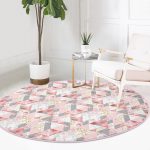 - RealHomes Dijital Baskılı Kaymaz Tabanlı Comfort Yuvarlak Halı - Realhomes  Geometrik Pembe Ve Gri Mermer Motifli Özel Tasarım Koridor ve Antre Yıkanabilir Kaymaz Tabanlı Yuvarlak Halı Realhomes