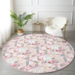 - RealHomes Dijital Baskılı Kaymaz Tabanlı Comfort Yuvarlak Halı - Realhomes  Geometrik Pembe Ve Gri Mermer Motifli Özel Tasarım Koridor ve Antre Yıkanabilir Kaymaz Tabanlı Yuvarlak Halı Realhomes