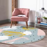 - RealHomes Dijital Baskılı Kaymaz Tabanlı Comfort Yuvarlak Halı - Realhomes  Mavi Zeminde Sulu Boya Çizim Dijital Baskılı Renkli Salon ve Oturma Odası Yıkanabilir Kaymaz Tabanlı Yuvarlak Halı Realhomes