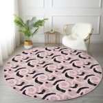 - RealHomes Dijital Baskılı Kaymaz Tabanlı Comfort Yuvarlak Halı - Realhomes  Pembe Zeminde Soyut Geometrik Çizim Motifli Salon ve Oturma Odası Yıkanabilir Kaymaz Tabanlı Yuvarlak Halı Realhomes