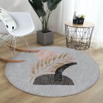 - RealHomes Dijital Baskılı Kaymaz Tabanlı Comfort Yuvarlak Halı - Realhomes  Gri Zeminde Gold Yaprak Motifli Renkli Salon ve Oturma Odası Yıkanabilir Kaymaz Tabanlı Yuvarlak Halı Realhomes