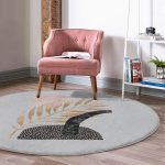 - RealHomes Dijital Baskılı Kaymaz Tabanlı Comfort Yuvarlak Halı - Realhomes  Gri Zeminde Gold Yaprak Motifli Renkli Salon ve Oturma Odası Yıkanabilir Kaymaz Tabanlı Yuvarlak Halı Realhomes