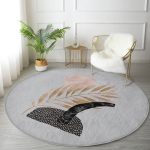 - RealHomes Dijital Baskılı Kaymaz Tabanlı Comfort Yuvarlak Halı - Realhomes  Gri Zeminde Gold Yaprak Motifli Renkli Salon ve Oturma Odası Yıkanabilir Kaymaz Tabanlı Yuvarlak Halı Realhomes