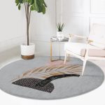 - RealHomes Dijital Baskılı Kaymaz Tabanlı Comfort Yuvarlak Halı - Realhomes  Gri Zeminde Gold Yaprak Motifli Renkli Salon ve Oturma Odası Yıkanabilir Kaymaz Tabanlı Yuvarlak Halı Realhomes