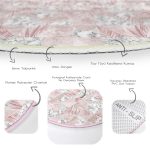 Mermer Desen Temalı Geometrik Yaprak Motifli Renkli Salon ve Oturma Odası Yıkanabilir Kaymaz Tabanlı Yuvarlak Halı Realhomes