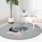 - RealHomes Dijital Baskılı Kaymaz Tabanlı Comfort Yuvarlak Halı - Realhomes  Gri Zeminde Tropik Yaprak Desen Dijital Baskılı Salon ve Oturma Odası Yıkanabilir Kaymaz Tabanlı Yuvarlak Halı Realhomes