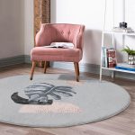 - RealHomes Dijital Baskılı Kaymaz Tabanlı Comfort Yuvarlak Halı - Realhomes  Gri Zeminde Tropik Yaprak Desen Dijital Baskılı Salon ve Oturma Odası Yıkanabilir Kaymaz Tabanlı Yuvarlak Halı Realhomes