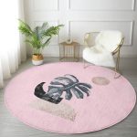 - RealHomes Dijital Baskılı Kaymaz Tabanlı Comfort Yuvarlak Halı - Realhomes  Pembe Zeminde Tropik Yaprak Desen Dijital Baskılı Özel Tasarım Salon ve Oturma Odası Yıkanabilir Kaymaz Tabanlı Yuvarlak Halı Realhomes
