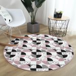 - RealHomes Dijital Baskılı Kaymaz Tabanlı Comfort Yuvarlak Halı - Realhomes Geometrik Şekiller İçerisinde Fuşya Mermer Desenli Modern Renkli Mutfak Yıkanabilir Kaymaz Tabanlı Yuvarlak Halı Realhomes