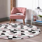 - RealHomes Dijital Baskılı Kaymaz Tabanlı Comfort Yuvarlak Halı - Realhomes Geometrik Şekiller İçerisinde Fuşya Mermer Desenli Modern Renkli Mutfak Yıkanabilir Kaymaz Tabanlı Yuvarlak Halı Realhomes