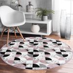 - RealHomes Dijital Baskılı Kaymaz Tabanlı Comfort Yuvarlak Halı - Realhomes Geometrik Şekiller İçerisinde Fuşya Mermer Desenli Modern Renkli Mutfak Yıkanabilir Kaymaz Tabanlı Yuvarlak Halı Realhomes