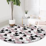 - RealHomes Dijital Baskılı Kaymaz Tabanlı Comfort Yuvarlak Halı - Realhomes Geometrik Şekiller İçerisinde Fuşya Mermer Desenli Modern Renkli Mutfak Yıkanabilir Kaymaz Tabanlı Yuvarlak Halı Realhomes