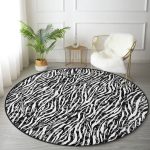 - RealHomes Dijital Baskılı Kaymaz Tabanlı Comfort Yuvarlak Halı - Realhomes  Realhomes Zebra Desenli Özel Tasarım Siyah Salon ve Oturma Odası Yıkanabilir Kaymaz Tabanlı Yuvarlak Halı Realhomes