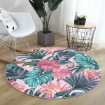 - RealHomes Dijital Baskılı Kaymaz Tabanlı Comfort Yuvarlak Halı - Realhomes  Pembe Zeminde Canlı Tropik Yaprakları Dijital Baskılı Renkli Outdoor Yıkanabilir Kaymaz Tabanlı Yuvarlak Halı Realhomes