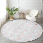 - RealHomes Dijital Baskılı Kaymaz Tabanlı Comfort Yuvarlak Halı - Realhomes  Realhomes Renkli Zeminde Pembe Ve Beyaz Yaprak Motifli Mutfak Yıkanabilir Kaymaz Tabanlı Yuvarlak Halı Realhomes