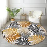 - RealHomes Dijital Baskılı Kaymaz Tabanlı Comfort Yuvarlak Halı - Realhomes  Renkli Yapraklar Üzerinde Nokta Tasarımlı Gold Koridor ve Antre Yıkanabilir Kaymaz Tabanlı Yuvarlak Halı Realhomes