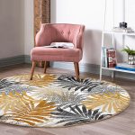 - RealHomes Dijital Baskılı Kaymaz Tabanlı Comfort Yuvarlak Halı - Realhomes Renkli Yapraklar Üzerinde Nokta Tasarımlı Gold Koridor ve Antre Yıkanabilir Kaymaz Tabanlı Yuvarlak Halı Realhomes