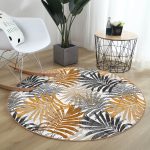 - RealHomes Dijital Baskılı Kaymaz Tabanlı Comfort Yuvarlak Halı - Realhomes  Renkli Yapraklar Üzerinde Nokta Tasarımlı Gold Koridor ve Antre Yıkanabilir Kaymaz Tabanlı Yuvarlak Halı Realhomes