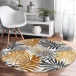 - RealHomes Dijital Baskılı Kaymaz Tabanlı Comfort Yuvarlak Halı - Realhomes Renkli Yapraklar Üzerinde Nokta Tasarımlı Gold Koridor ve Antre Yıkanabilir Kaymaz Tabanlı Yuvarlak Halı Realhomes