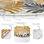 - RealHomes Dijital Baskılı Kaymaz Tabanlı Comfort Yuvarlak Halı - Realhomes  Renkli Yapraklar Üzerinde Nokta Tasarımlı Gold Koridor ve Antre Yıkanabilir Kaymaz Tabanlı Yuvarlak Halı Realhomes