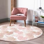 - RealHomes Dijital Baskılı Kaymaz Tabanlı Comfort Yuvarlak Halı - Realhomes  Beyaz Zeminde Pembe Tropikal Yaprak Desenli Modern Turuncu Koridor ve Antre Yıkanabilir Kaymaz Tabanlı Yuvarlak Halı Realhomes