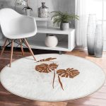 - RealHomes Dijital Baskılı Kaymaz Tabanlı Comfort Yuvarlak Halı - Realhomes  Realhomes Gri Zeminde Palmiye Yaprakları Motifli Bordo Mutfak Yıkanabilir Kaymaz Tabanlı Yuvarlak Halı Realhomes