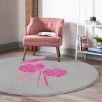 - RealHomes Dijital Baskılı Kaymaz Tabanlı Comfort Yuvarlak Halı - Realhomes  Fuşya Palmiye Yaprak Dijital Baskılı Pembe Salon ve Oturma Odası Yıkanabilir Kaymaz Tabanlı Yuvarlak Halı Realhomes