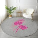 - RealHomes Dijital Baskılı Kaymaz Tabanlı Comfort Yuvarlak Halı - Realhomes  Fuşya Palmiye Yaprak Dijital Baskılı Pembe Salon ve Oturma Odası Yıkanabilir Kaymaz Tabanlı Yuvarlak Halı Realhomes