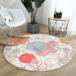 - RealHomes Dijital Baskılı Kaymaz Tabanlı Comfort Yuvarlak Halı - Realhomes  Realhomes Kırmızı Ve Turuncu Puantiyeli Zeminde Karakalem Çiçek Motifli Modern Renkli Salon ve Oturma Odası Kaymaz Tabanlı Yuvarlak Halı Realhomes