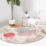 - RealHomes Dijital Baskılı Kaymaz Tabanlı Comfort Yuvarlak Halı - Realhomes  Realhomes Kırmızı Ve Turuncu Puantiyeli Zeminde Karakalem Çiçek Motifli Modern Renkli Salon ve Oturma Odası Kaymaz Tabanlı Yuvarlak Halı Realhomes