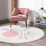 - RealHomes Dijital Baskılı Kaymaz Tabanlı Comfort Yuvarlak Halı - Realhomes Realhomes Gri Zeminde Karakalem Çiçek Çizimli Modern Pembe Mutfak Yıkanabilir Kaymaz Tabanlı Yuvarlak Halı Realhomes