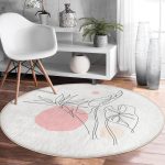 - RealHomes Dijital Baskılı Kaymaz Tabanlı Comfort Yuvarlak Halı - Realhomes Realhomes Gri Zeminde Karakalem Çiçek Çizimli Modern Pembe Mutfak Yıkanabilir Kaymaz Tabanlı Yuvarlak Halı Realhomes