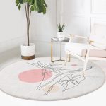 - RealHomes Dijital Baskılı Kaymaz Tabanlı Comfort Yuvarlak Halı - Realhomes Realhomes Gri Zeminde Karakalem Çiçek Çizimli Modern Pembe Mutfak Yıkanabilir Kaymaz Tabanlı Yuvarlak Halı Realhomes