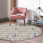 - RealHomes Dijital Baskılı Kaymaz Tabanlı Comfort Yuvarlak Halı - Realhomes  Realhomes Denizci Motifli Çapa Desenli Renkli Salon ve Oturma Odası Yıkanabilir Kaymaz Tabanlı Yuvarlak Halı Realhomes