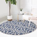 Realhomes Lacivert Kot Zeminde Soyut Çizimler Dijital Baskılı Renkli Salon ve Oturma Odası Yıkanabilir Kaymaz Tabanlı Yuvarlak Halı Realhomes