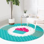 Cup Cake Desenli Dijital Baskılı Turkuaz Çocuk ve Genç Odası Yıkanabilir Kaymaz Tabanlı Yuvarlak Halı Realhomes