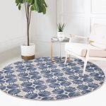 - RealHomes Dijital Baskılı Kaymaz Tabanlı Comfort Yuvarlak Halı - Realhomes  Gri Zeminde Lacivert Soyut Dijital Baskılı Renkli Salon ve Oturma Odası Yıkanabilir Kaymaz Tabanlı Yuvarlak Halı Realhomes