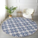 - RealHomes Dijital Baskılı Kaymaz Tabanlı Comfort Yuvarlak Halı - Realhomes  Gri Zeminde Lacivert Soyut Dijital Baskılı Renkli Salon ve Oturma Odası Yıkanabilir Kaymaz Tabanlı Yuvarlak Halı Realhomes