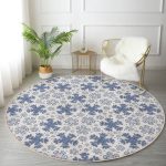 - RealHomes Dijital Baskılı Kaymaz Tabanlı Comfort Yuvarlak Halı - Realhomes  Gri Kot Zeminde Kristal Taneleri Motifli Renkli Salon ve Oturma Odası Yıkanabilir Kaymaz Tabanlı Yuvarlak Halı Realhomes