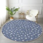 - RealHomes Dijital Baskılı Kaymaz Tabanlı Comfort Yuvarlak Halı - Realhomes  Lacivert Kot Zeminde Yıldız Motifli Renkli Salon ve Oturma Odası Yıkanabilir Kaymaz Tabanlı Yuvarlak Halı Realhomes