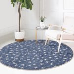 - RealHomes Dijital Baskılı Kaymaz Tabanlı Comfort Yuvarlak Halı - Realhomes  Lacivert Kot Zeminde Yıldız Motifli Renkli Salon ve Oturma Odası Yıkanabilir Kaymaz Tabanlı Yuvarlak Halı Realhomes