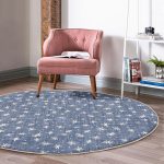 - RealHomes Dijital Baskılı Kaymaz Tabanlı Comfort Yuvarlak Halı - Realhomes  Lacivert Kot Zeminde Yıldız Motifli Renkli Salon ve Oturma Odası Yıkanabilir Kaymaz Tabanlı Yuvarlak Halı Realhomes