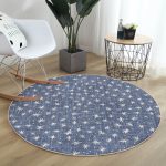 - RealHomes Dijital Baskılı Kaymaz Tabanlı Comfort Yuvarlak Halı - Realhomes  Lacivert Kot Zeminde Yıldız Motifli Renkli Salon ve Oturma Odası Yıkanabilir Kaymaz Tabanlı Yuvarlak Halı Realhomes