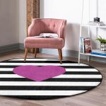 Realhomes Kalp Desenli Dijital Baskılı Özel Tasarım Siyah Banyo Yıkanabilir Kaymaz Tabanlı Yuvarlak Kadife Halı Realhomes