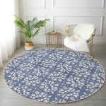 - RealHomes Dijital Baskılı Kaymaz Tabanlı Comfort Yuvarlak Halı - Realhomes  Realhomes Lacivert Kot Zeminde Dijital Baskılı Renkli Salon ve Oturma Odası Yıkanabilir Kaymaz Tabanlı Yuvarlak Halı Realhomes