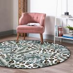 - RealHomes Dijital Baskılı Kaymaz Tabanlı Comfort Yuvarlak Halı - Realhomes Leopar Zeminde Gümüş Tropik Yapraklar Dijital Baskılı Renkli Outdoor Yıkanabilir Kaymaz Tabanlı Yuvarlak Halı Realhomes